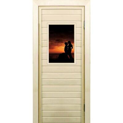 Дверь для бани со стеклом (40*60), "Силуэты", 190×70см, коробка из осины