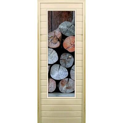 Дверь для бани со стеклом (43*129), "Поленница-2", 170×70см, коробка из осины