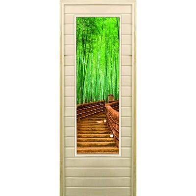 Дверь для бани со стеклом (43*129), "Бамбук-3", 170×70см, коробка из осины