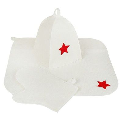 Набор банный "Подарочный со звездой" (шапка, рукавица, коврик), белый