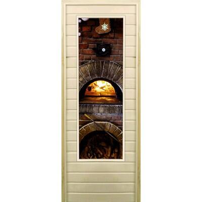 Дверь для бани со стеклом (43*129), "Печь", 170×70см, коробка из осины