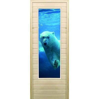 Дверь для бани со стеклом (43*129), "Белый медведь", 180×70см, коробка из осины