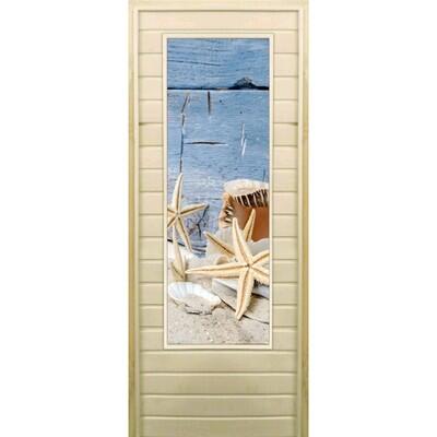 Дверь для бани со стеклом (43*129), "Ракушки", 170×70см, коробка из осины