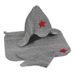 Набор банный "Подарочный со звездой" ("Буденовка", рукавица, коврик), серый
