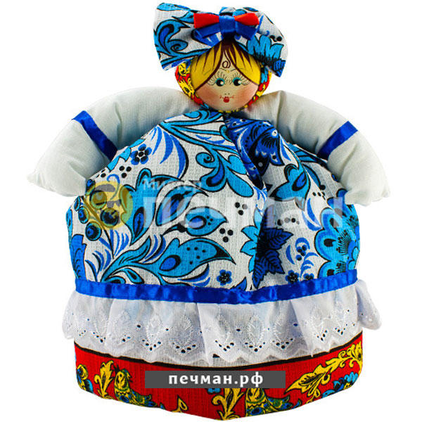 Кукла на чайник «Девица в платье гжель»