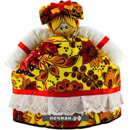 Кукла на чайник «Девица в платье желтые узоры»