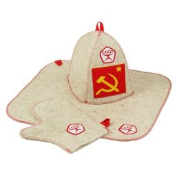 Набор банный "Серп и молот" (шапка, рукавица, коврик)