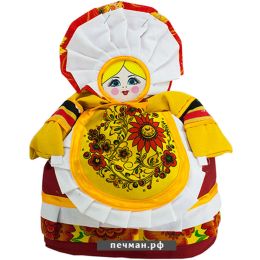 Баба на чайник «Солоха в платье желтые узоры»