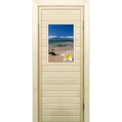 Дверь для бани со стеклом (40*60), "Пляж", 170×70см, коробка из осины