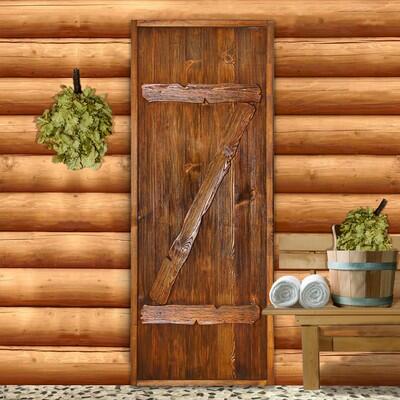 Дверь для бани "Классика" с накладками, 180×70см, брашированная, морёная, лакированная