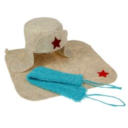 Набор банный "Ушанка" (шапка, коврик, мочалка), микс