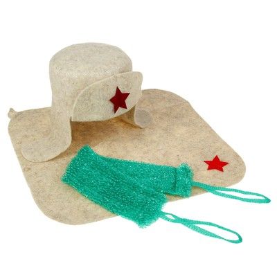 Набор банный "Ушанка" (шапка, коврик, мочалка), микс