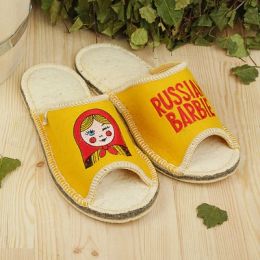 Тапочки для бани "Russian Barbie" женские, открытые, войлок