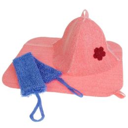 Набор банный женский (шляпа "Колокольчик", коврик, мочалка), красный