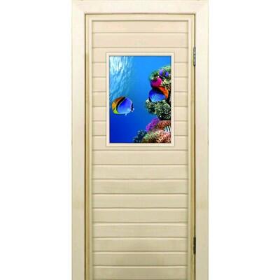 Дверь для бани со стеклом (40*60), "Кораллы-1", 180×70см, коробка из осины