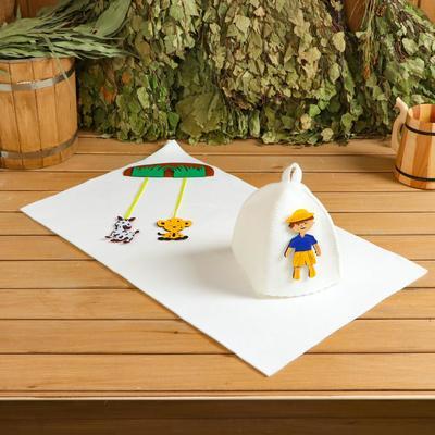 Набор банный для детей с аппликацией "В зарослях" (шапка+коврик 40*70 см)
