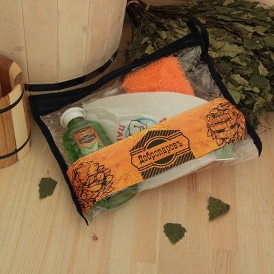 Набор для бани в косметичке "Герой парилки" шапка, шампунь, мочалка, пилка