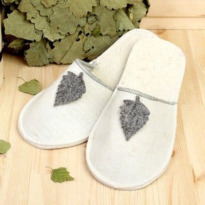Тапочки для бани и сауны, женские, войлок, бело-коричневые