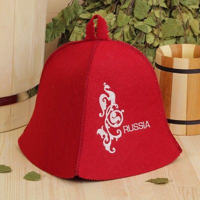 Шапка для бани "Russia" красная