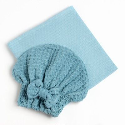 Набор для сауны Экономь и Я: полотенце-парео+шапочка, цв.голубой, вафля, 100%хл, 200 г/м2