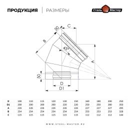 Сэндвич-отвод 45° (нерж 1 мм / оц)
