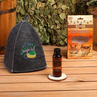 Подарочный набор "Добропаровъ": шапка "С лёгким паром" и ароматизатор для бани