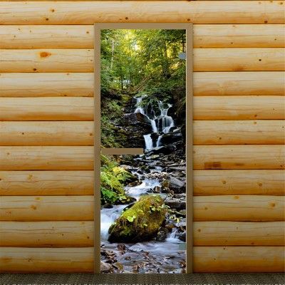 Дверь для бани и сауны "Водопад", 190 х 67 см, с фотопечатью 6 мм Добропаровъ
