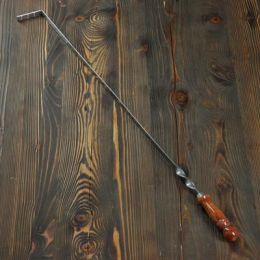 Кочерга узбекская с деревянной ручкой, с узором, 70*1,6 см, полная длина 95 см, сталь 3 мм