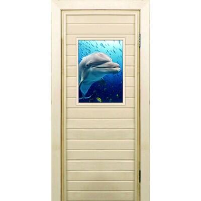 Дверь для бани со стеклом (40*60), "Дельфин", 170×70см, коробка из осины