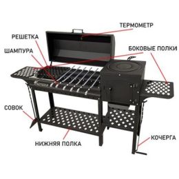 Мангал-гриль «Пегас Дача», термометр, кочерга, совок, шампуры, решётка