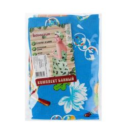 Комплект для бани женский, вафля с печатью чалма, парео