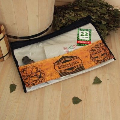 Набор для бани в косметичке "Здоровый дух" шапка, коврик, масло, ароматизатор