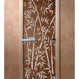 Дверь для сауны Doorwood «Бамбук и бабочки» (Ольха) 8мм