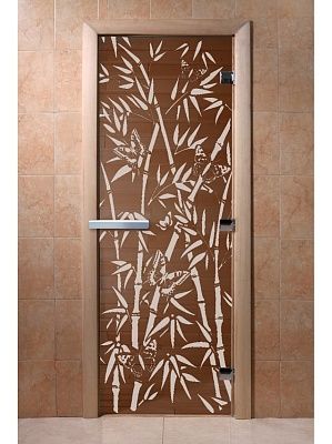 Дверь для сауны Doorwood «Бамбук и бабочки» (Ольха) 8мм
