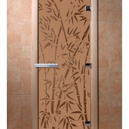 Дверь для сауны Doorwood «Бамбук и бабочки» (Ольха) 8мм