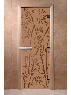 Дверь для сауны Doorwood «Бамбук и бабочки» (Ольха) 8мм