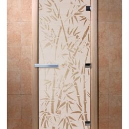Дверь для сауны Doorwood «Бамбук и бабочки» (Ольха) 8мм