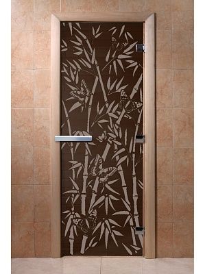 Дверь для сауны Doorwood «Бамбук и бабочки» (Ольха) 8мм