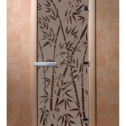 Дверь для сауны Doorwood «Бамбук и бабочки» (Ольха) 8мм