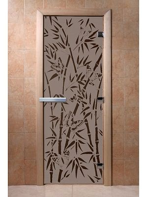 Дверь для сауны Doorwood «Бамбук и бабочки» (Ольха) 8мм