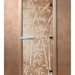 Дверь для сауны Doorwood «Бамбук и бабочки» (Ольха) 8мм