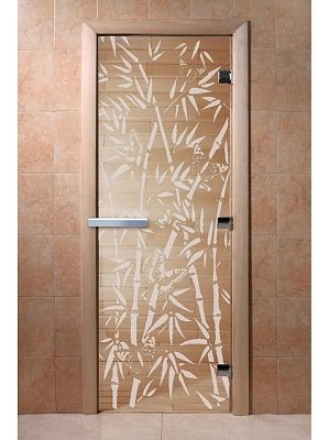 Дверь для сауны Doorwood «Бамбук и бабочки» (Ольха) 8мм