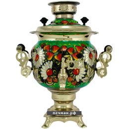 Электрический самовар 3 л «Круглый» с росписью «Ромашки»