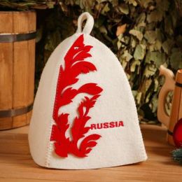 Набор для бани "Russia", 2 в 1 (шапка,  коврик), фетр белый