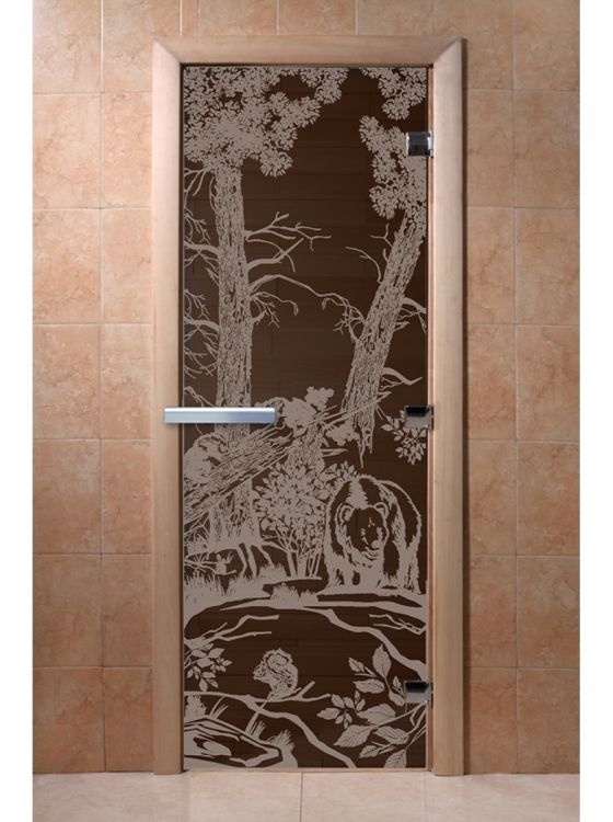 Дверь для сауны Doorwood «Мишки в лесу» (Ольха) 8мм
