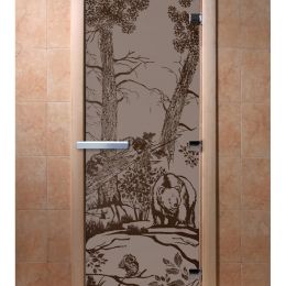 Дверь для сауны Doorwood «Мишки в лесу» (Ольха) 8мм