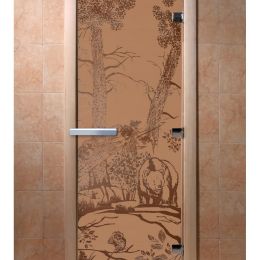 Дверь для сауны Doorwood «Мишки в лесу» (Ольха) 8мм