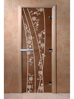 Дверь для сауны Doorwood «Весна и цветы» (Ольха) 8мм