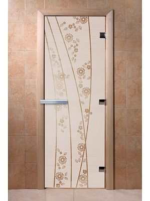 Дверь для сауны Doorwood «Весна и цветы» (Ольха) 8мм