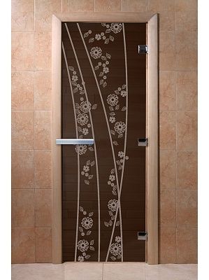 Дверь для сауны Doorwood «Весна и цветы» (Ольха) 8мм